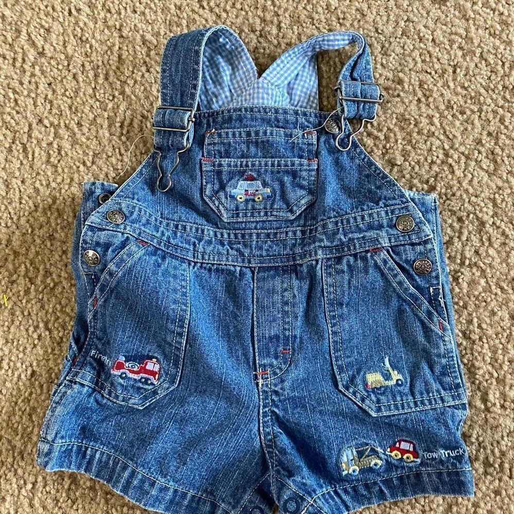 Infant Baby Boy Koala Kids Firetruck Police Car Denim Overalls
